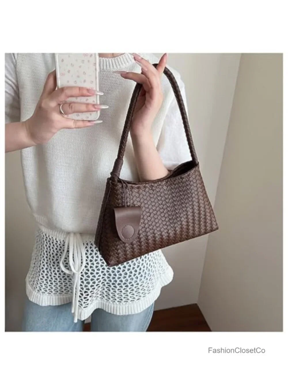 Faux Leather Woven Hobo Bag Shoulder Tote Purse Slouchy Handbag Work Travel